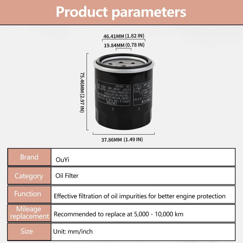 OuYi Oil Filter for Yamaha BRUIN 350 KODIAK 400 450 WOLVERINE GRIZZLY 660 RHINO XVZ1300 XV1600 XV1700 XV1900 ROAD STAR YZF R1 R6 VMX1200 1700 1996-2015 - Image 2